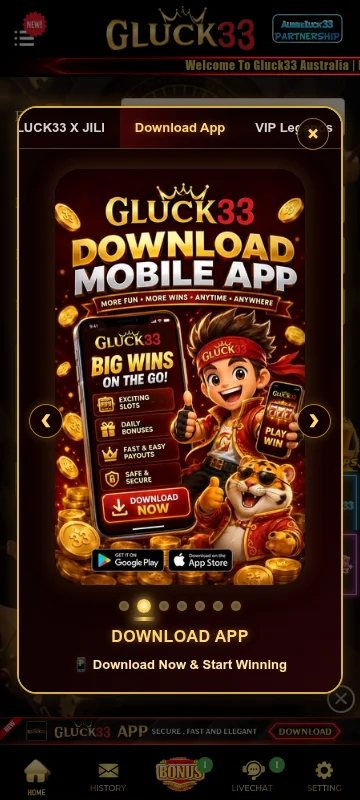 Gluck33 Casino mobile casino interface on a smartphone